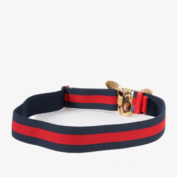 Gucci Queen Margaret Bee Canvas Striped Belt - Picture 2 of 6